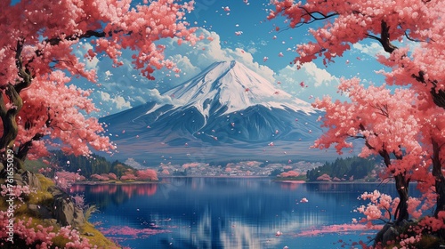 Impressionist Sakura  Pointillist Mount Fuji  generative ai