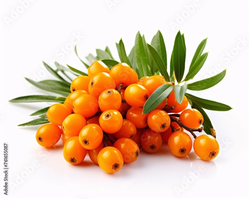 a bunch of orange berries with leaves