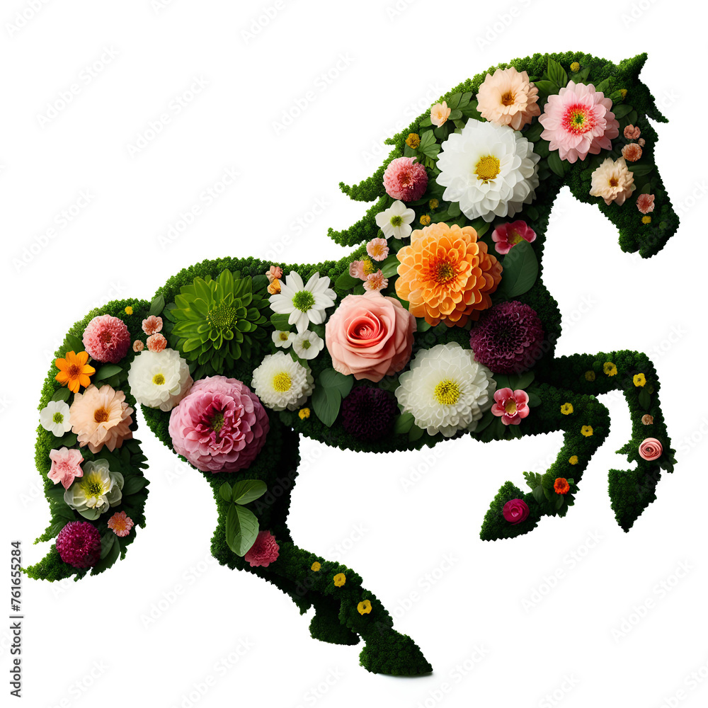 horse silhouette made from flowers isolated on white background