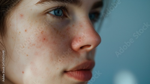 Young woman's face with skin problems generate ai