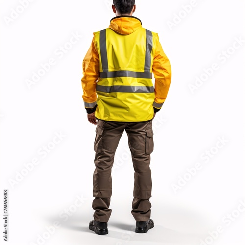 a man wearing a yellow reflective jacket