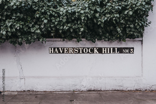 Street name sign on Haverstock Hill, Belsize park, London, UK. photo