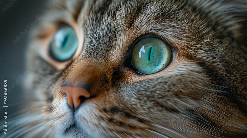 Eyes of the Wild: Close-Up of a Beige Tabby Cat, generative ai