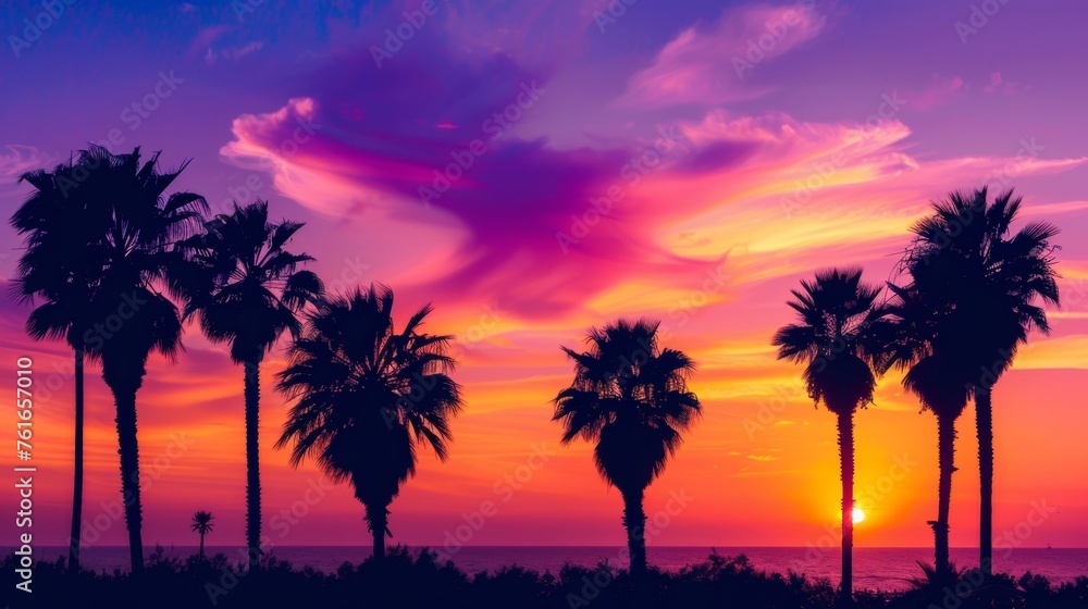 Tropical Palm Trees Silhouette at Sunset
