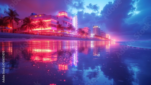 Sandy Serenity: Pastel Buildings in Miami Beach, generative ai