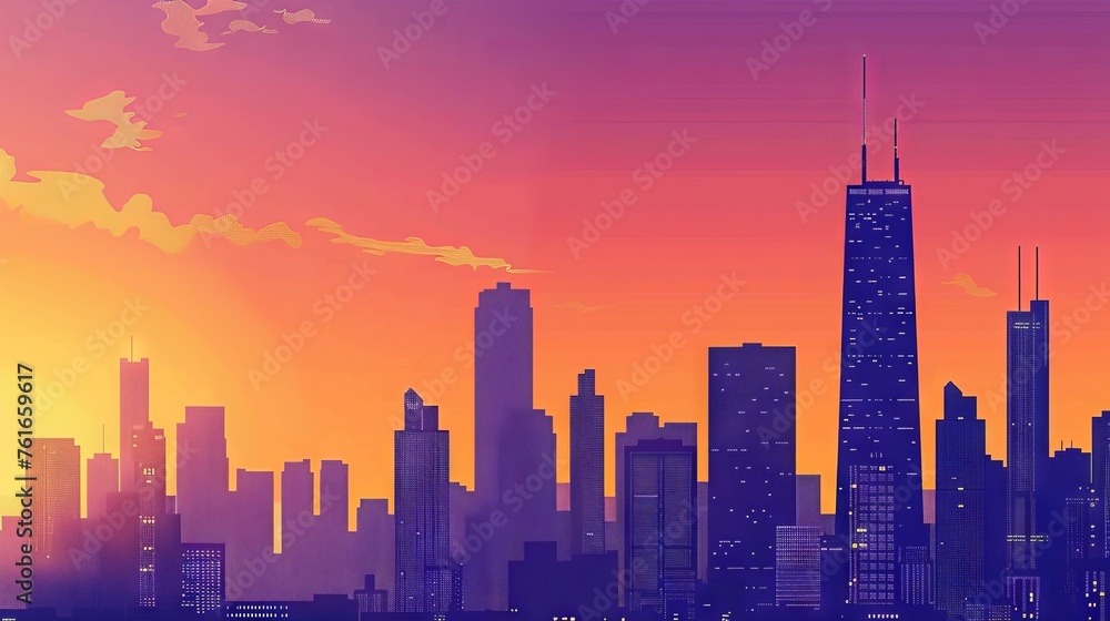 Vibrant Summer Sunset Urban Skyline