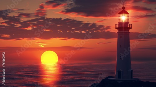 Glowing Lighthouse on Summer Coastal Horizon