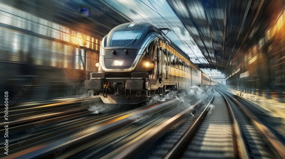 Naklejka premium The power and speed of a train are captured in a breathtaking display of motion