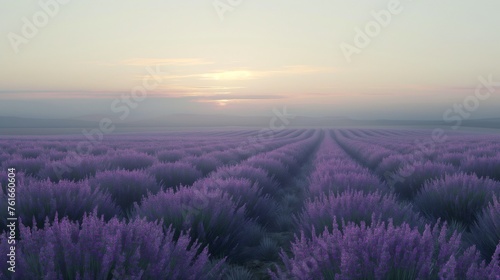 A serene field of lavender stretching towards the horizon, its fragrance mingling with the crisp morning air.