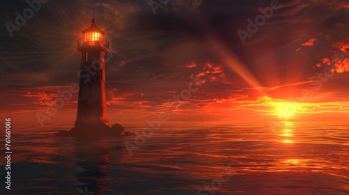 Majestic Lighthouse at Fiery Summer Sunset