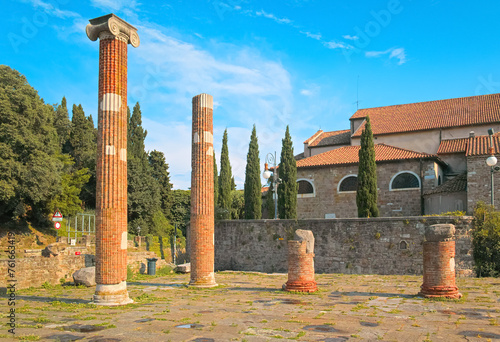 Ancient columns of San Giusto near Paleochristian basilica of Trieste, Friuli-Venezia Giulia, Italy.