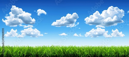 Tranquil and vast green meadow under the expansive sky, serene nature background view