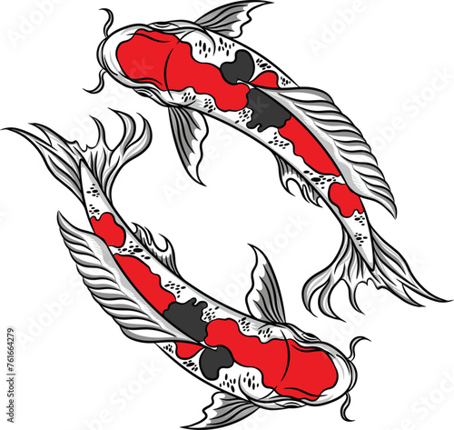 hand drawn vector illustration of koi fish. for tattoo or logo