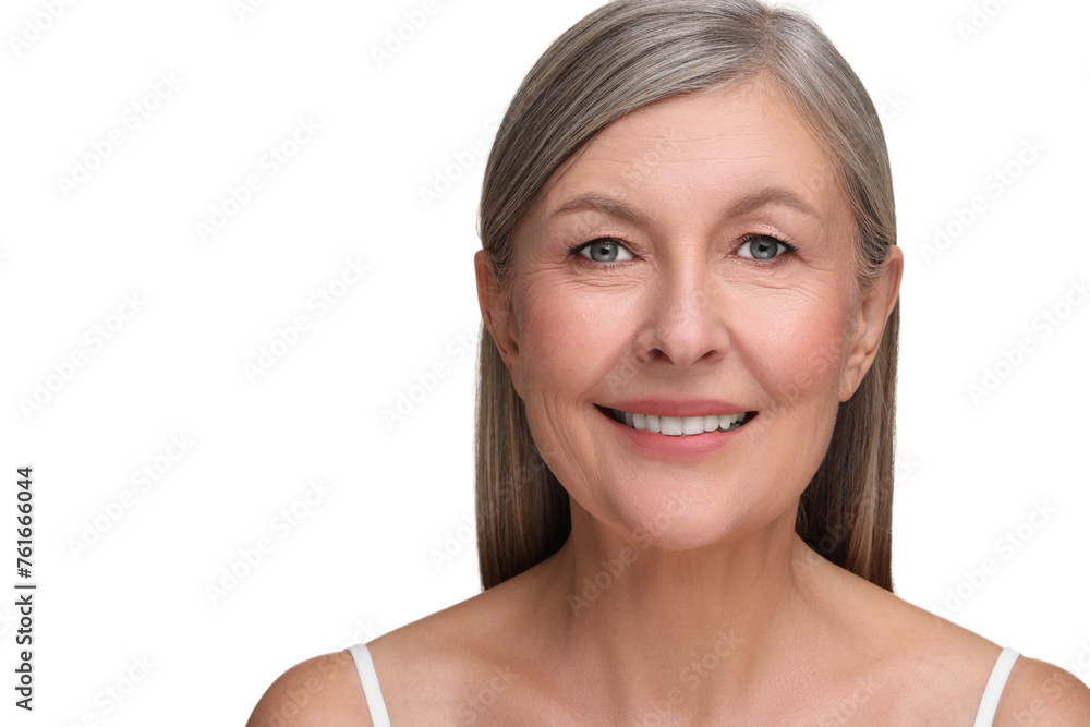 Beautiful mature woman with healthy skin on white background Beautiful mature woman with healthy skin on white background