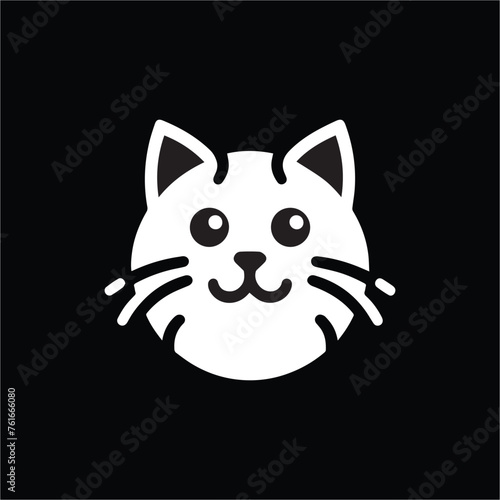  Cat head black and white logo illustration design