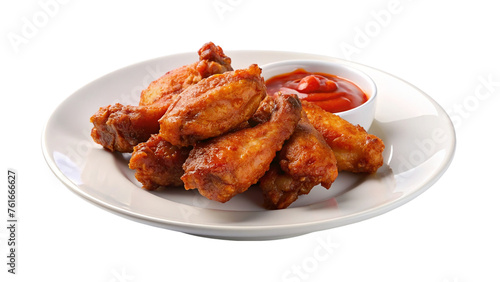 White plate of chicken wings. isolated on transparent background.