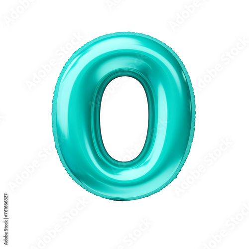 turquoise color metallic 0 number balloon Realistic 3D on white background. Generative ai