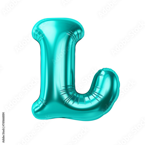 turquoise color metallic L alphabet balloon Realistic 3D on white background. Generative ai