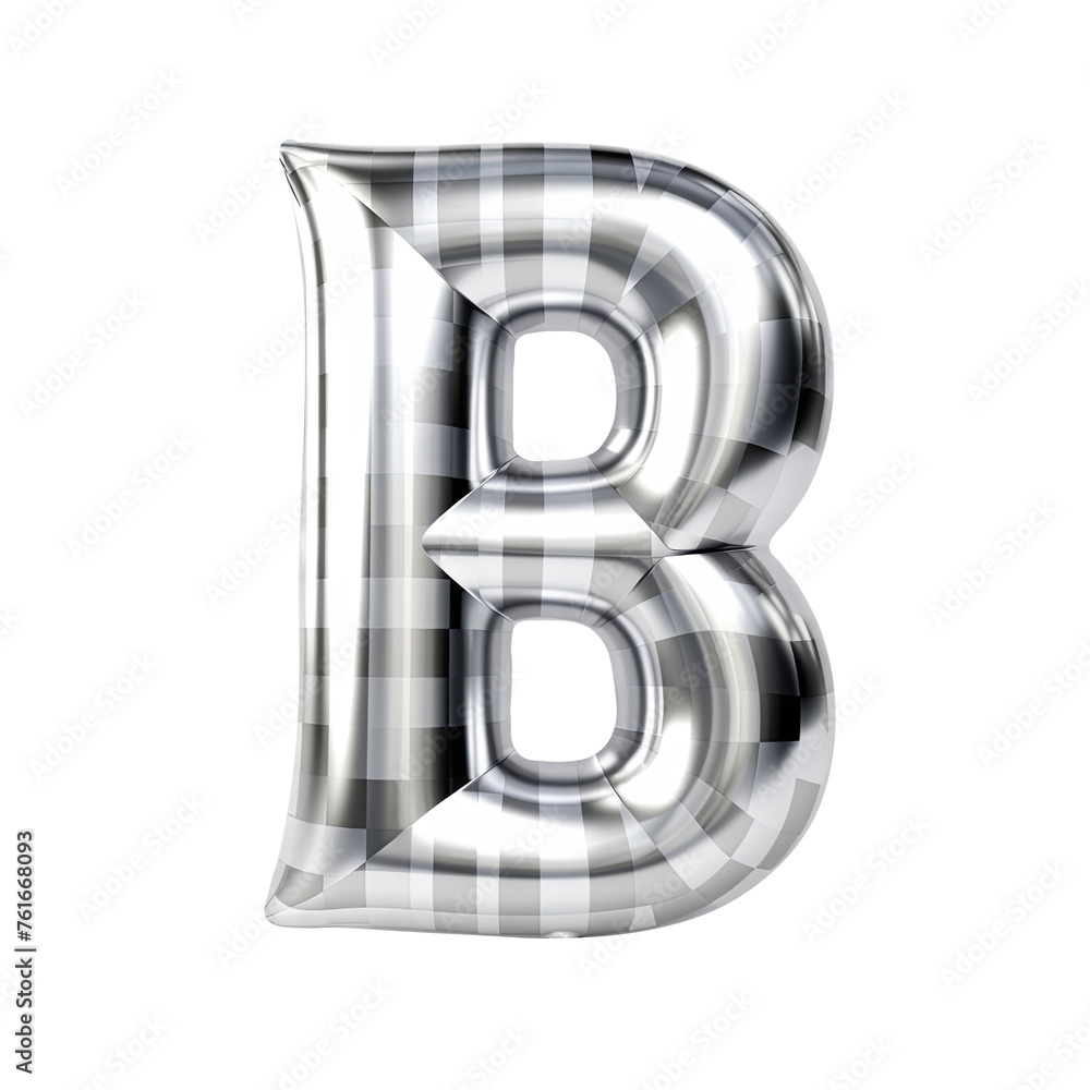 Silver gingham metallic B alphabet balloon Realistic 3D on white background. Generative ai Silver gingham metallic B alphabet balloon Realistic 3D on white background. Generative ai