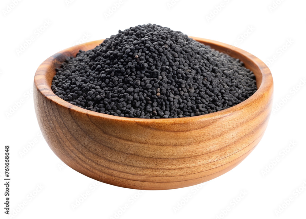 Wooden bowl of black sesame seeds. isolated on transparent background. Wooden bowl of black sesame seeds. isolated on transparent background.