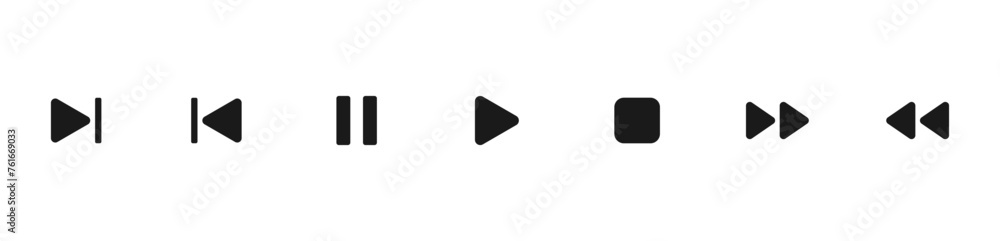 Media player button icons set. Pause, rewind, fast forward icon. Ui elements. Music player buttons. Video controls. Play video icon collection. Ui template. Vector illustration Media player button icons set. Pause, rewind, fast forward icon. Ui elements. Music player buttons. Video controls. Play video icon collection. Ui template. Vector illustration
