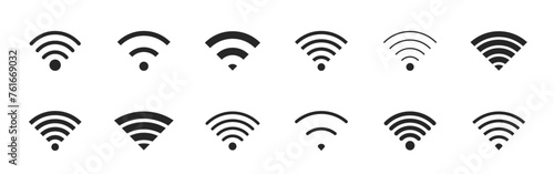 Wi-Fi Icon set symbol. Collection of stock vector images depicting symbols and icons related to wireless Wi-Fi connectivity. Wireless and wifi icon or wi-fi icon sign for remote internet access.