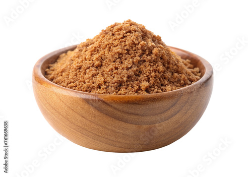 Wooden bowl of brown sugar. isolated on transparent background.