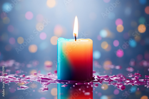 3d rendering of a purple burning candle on a white background.
