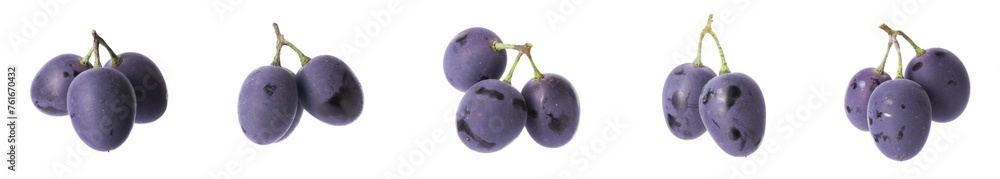 Delicious fresh dark blue grapes isolated on white, set Delicious fresh dark blue grapes isolated on white, set