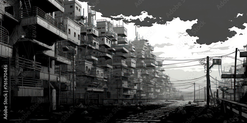 Busy City Street in Black and White Generative AI