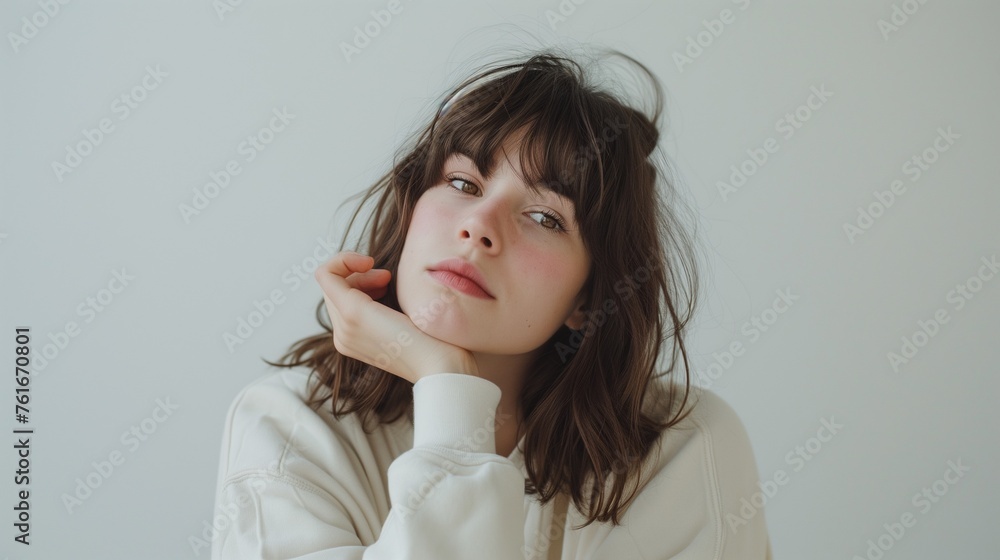 Shocked Young Woman with Tousled Hair Shocked Young Woman with Tousled Hair