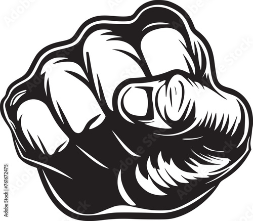 Illustration of a front view of a right human hand punching towards viewer in a retro woodblock style