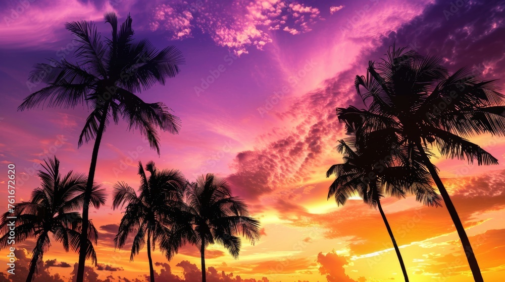 Vibrant Summer Sunset Silhouette Palm Trees