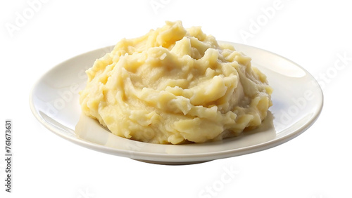 White plate of boil potato mashed. isolated on transparent background.