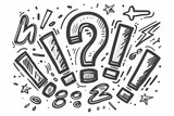 Question and exclamation marks one line art, hand drawn asking and admiration signs, continuous contour. Query FAQ concept, finding the answer. Editable stroke. Isolated. Vector illustration