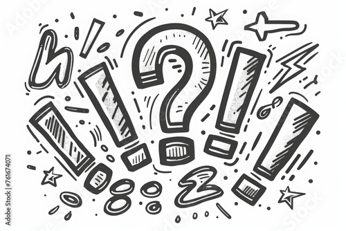 Question and exclamation marks one line art, hand drawn asking and admiration signs, continuous contour. Query FAQ concept, finding the answer. Editable stroke. Isolated. Vector illustration