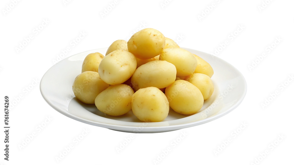 White plate of peeled boiled potatoes. isolated on transparent background. White plate of peeled boiled potatoes. isolated on transparent background.