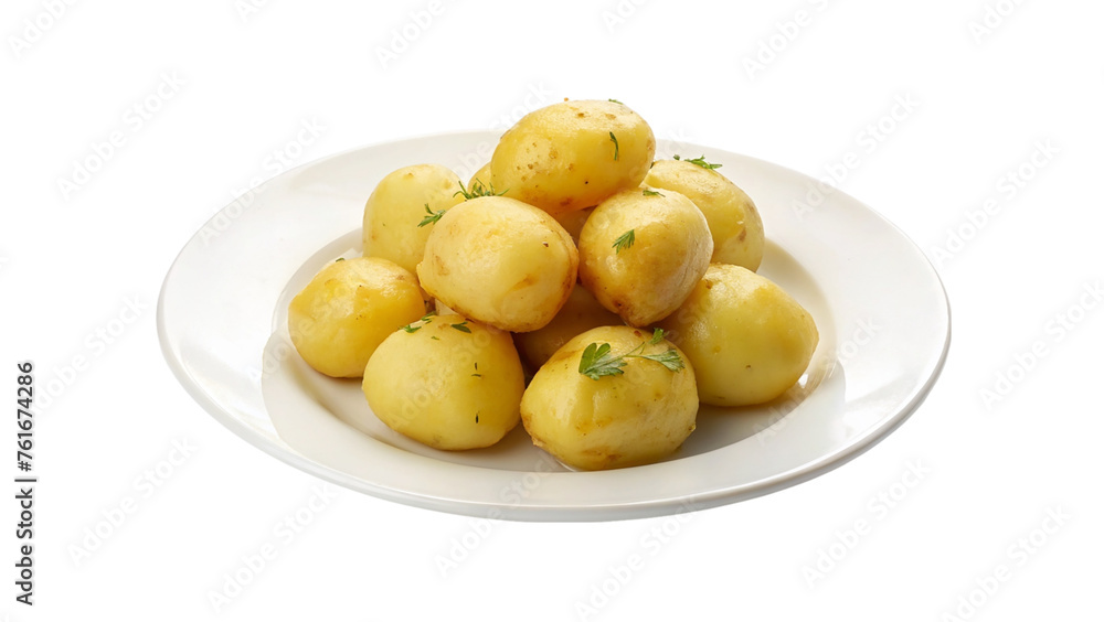 White plate of peeled boiled potatoes. isolated on transparent background. White plate of peeled boiled potatoes. isolated on transparent background.