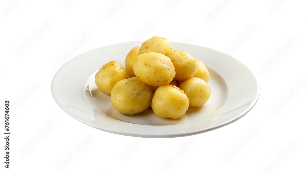White plate of peeled boiled potatoes. isolated on transparent background. White plate of peeled boiled potatoes. isolated on transparent background.