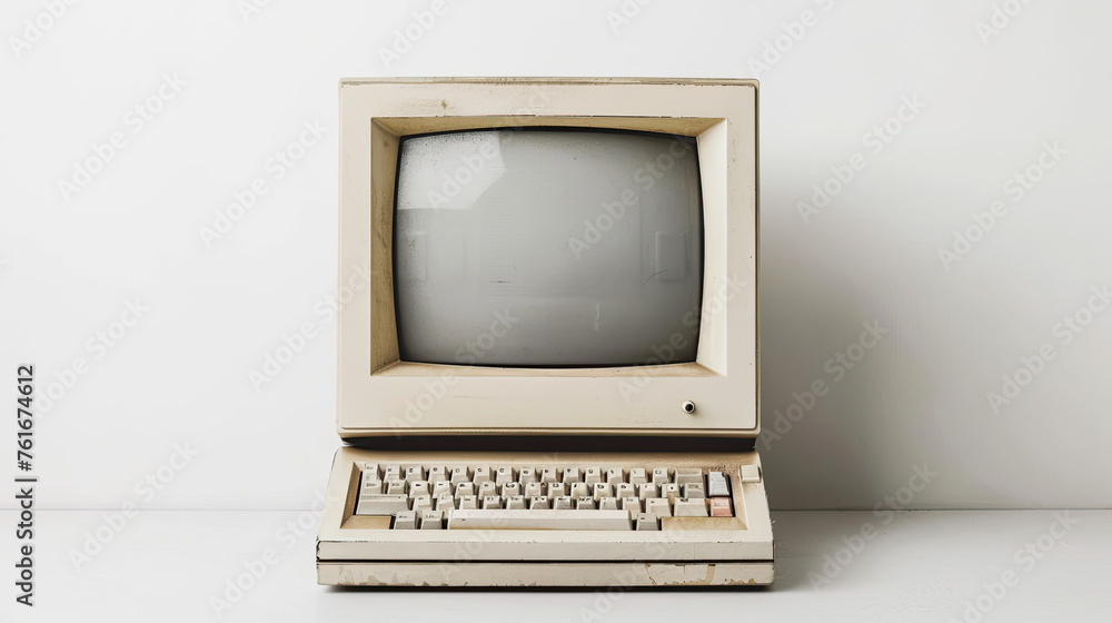 Old computer isolated on grey background Old computer isolated on grey background