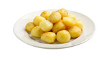 White plate of peeled boiled potatoes. isolated on transparent background.