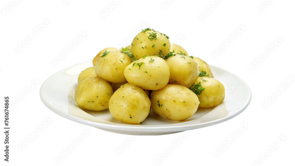 White plate of peeled boiled potatoes. isolated on transparent background. White plate of peeled boiled potatoes. isolated on transparent background.
