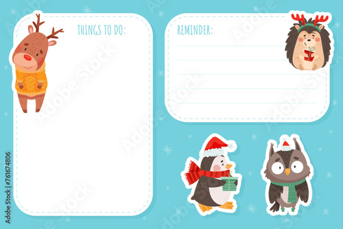 Fototapeta Naklejka Na Ścianę i Meble -  Note Card with Cute Christmas Character with Pretty Face Vector Template