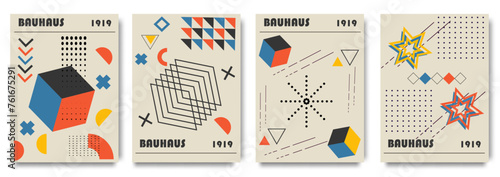 Modern Bauhaus poster geometric abstract shapes. Creative covers, layouts or posters concept in modern minimal style for branding, social media advertising, promo. Trendy design templates