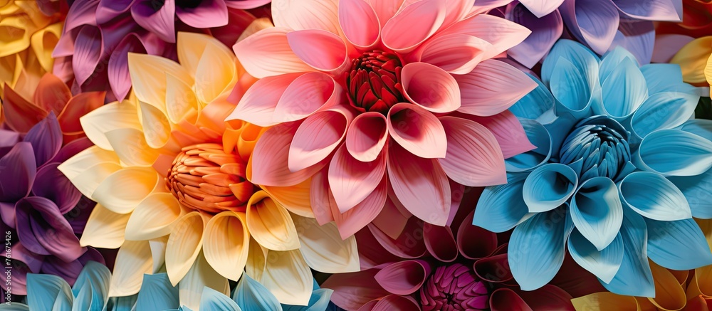 A vibrant display of magenta and pink flowers is stacked on top of each other, showcasing the beauty of flowering plants in a creative arts arrangement A vibrant display of magenta and pink flowers is stacked on top of each other, showcasing the beauty of flowering plants in a creative arts arrangement