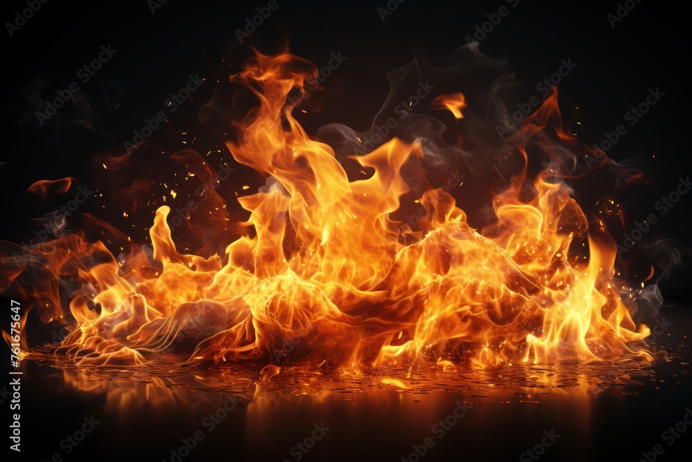 Cluster of Fiery Flames on Black Background Generative AI Cluster of Fiery Flames on Black Background Generative AI