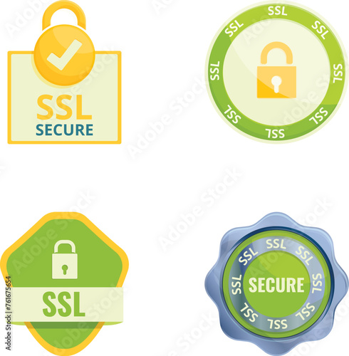 Ssl certificate icons set cartoon vector. Secure sockets layer certificate. Secure online payment