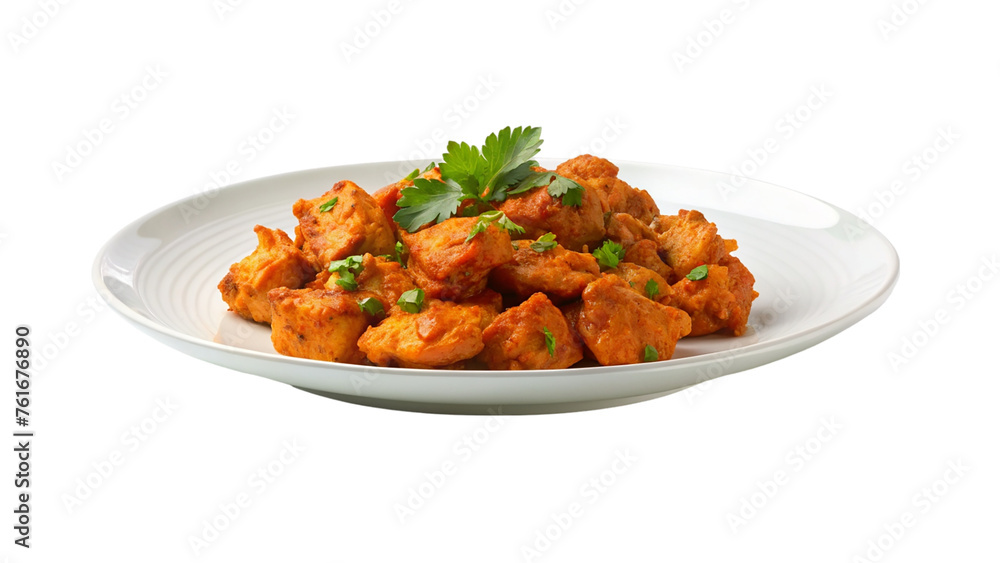 White plate of chicken tikka masala. isolated on transparent background. White plate of chicken tikka masala. isolated on transparent background.