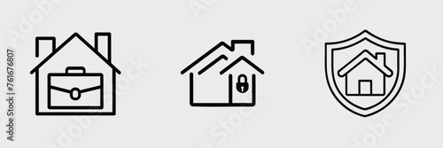 Vector home insurance icons with a flat and linear style for use on websites, mobile apps, and other graphical resources.
