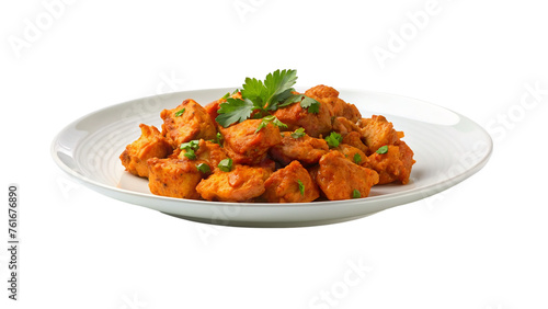 White plate of chicken tikka masala. isolated on transparent background.
